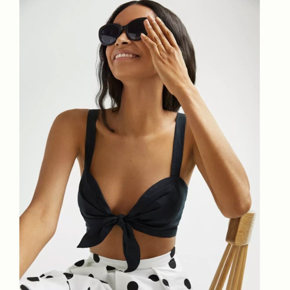 maeve linen tie-front bra top